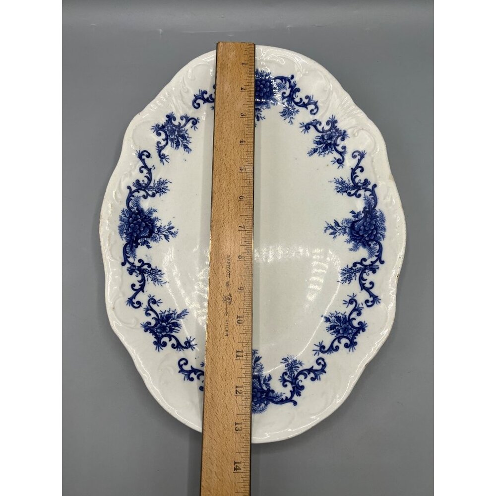 Antique Upper Hanley Platter Martha Blue Floral Porcelain Serving Dish 9x13 - Picture 3 of 12